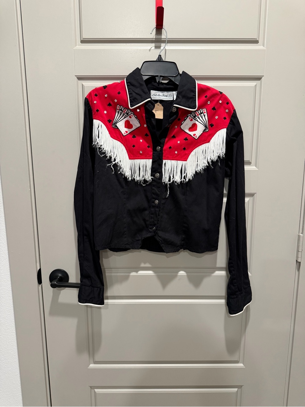 Western Fringe Cardigan Jacket in Black and Red